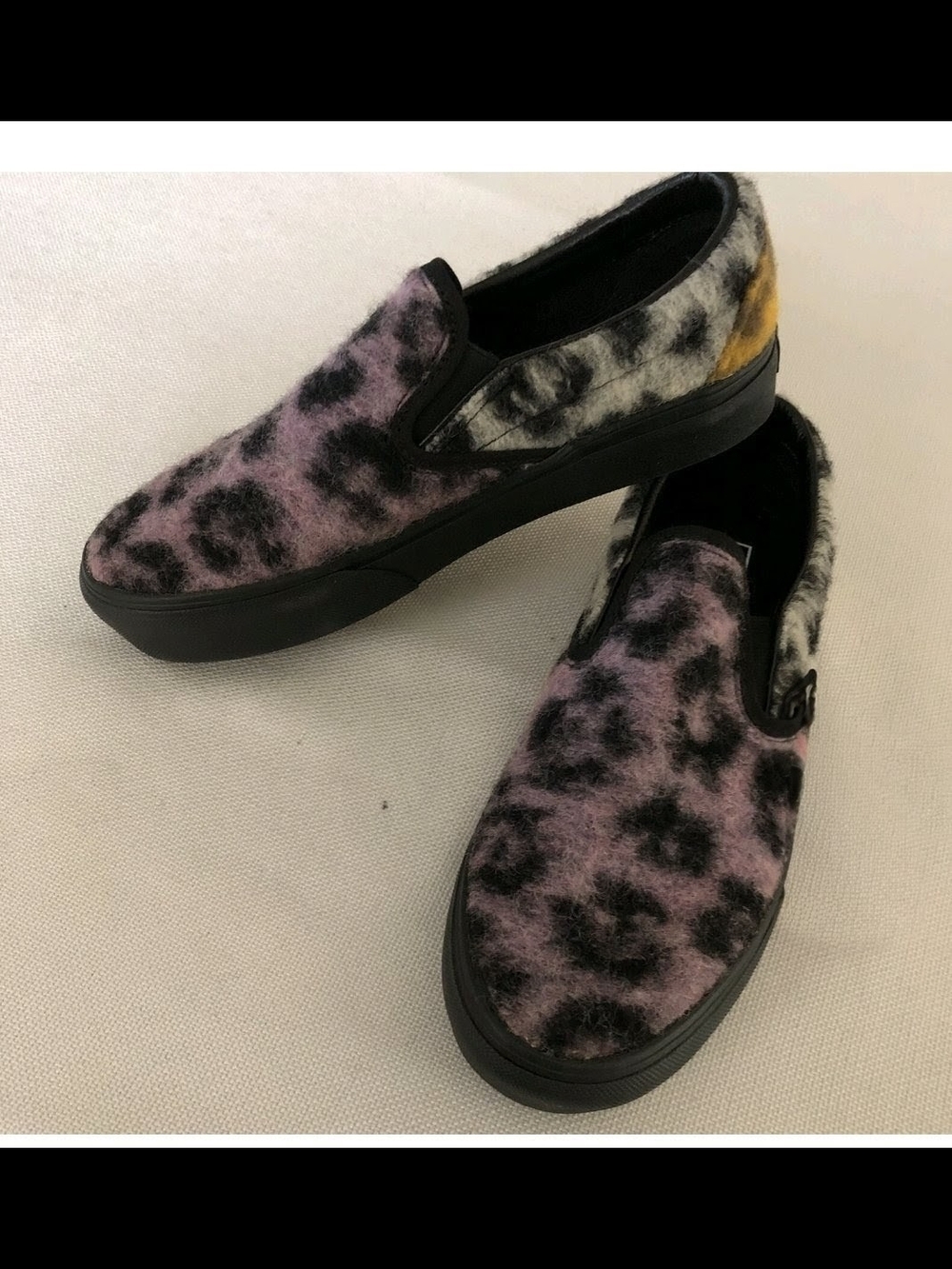 Vans Women's Fuzzy Leopard-Print Slip-On Sneakers in Purple, Black & Yellow